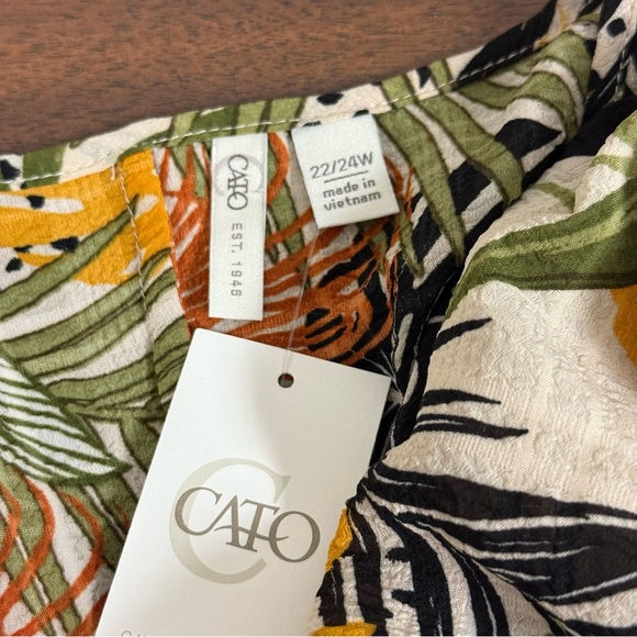 NWT Cato Plus 22/24W Tropical Floral Blouse V-Neck 3/4 Sleeve Boho Summer Top - Picture 5 of 8